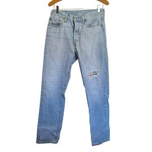 Levi's 501 150th Original Fit Jeans Light Denim Wash Floral Patchwork Detail 28